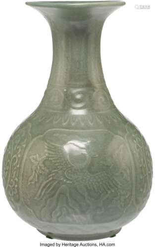 21302: A Chinese Celadon Porcelain Yuhuchunping Vase, l