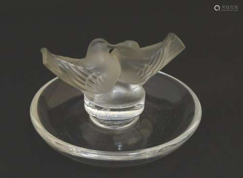 Lalique France: a Two Doves Trinket Dish Ring Holder -
