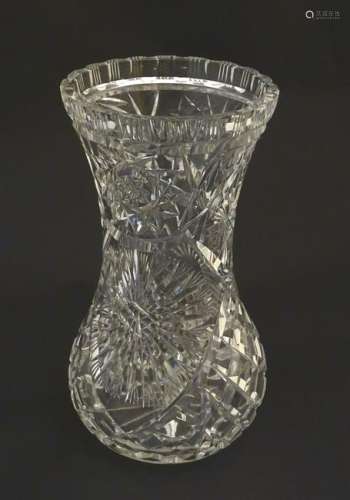 A large cut crystal / glass vase 10 1/2'' high