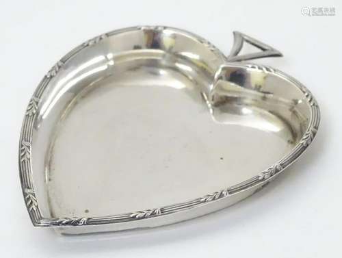 A silver pin dish  / gaming counter dish of heart shape