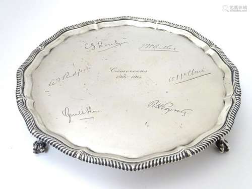 Military interest : A silver salver hallmarked London