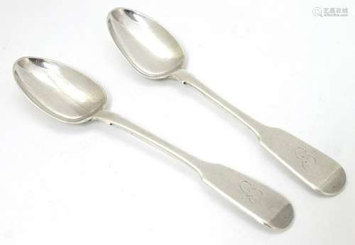 Two silver fiddle pattern teaspoons hallmarked London