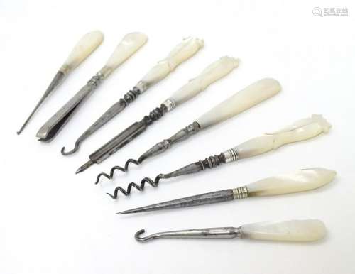 Assorted mother of pearl handled manicure tools etc. 4