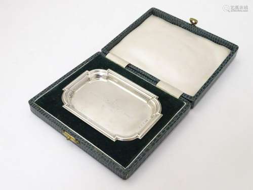 A small silver tray in presentation box. Hallmarked