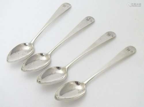 4 silver Old English pattern teaspoons hallmarked