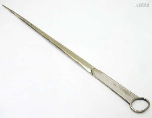 A silver plate meat skewer 12'' long