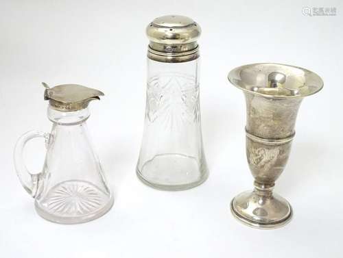 3 assorted items comprising a silver topped sugar