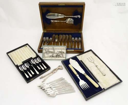 Assorted flatware etc to include silver plated fish