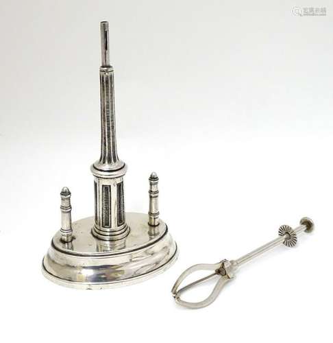 A Victorian silver plate bar top lighter of column form