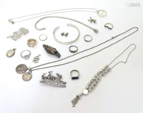 Assorted jewellery including silver bracelet rings,