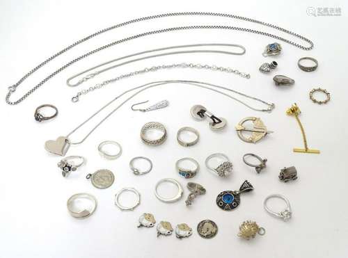 Assorted jewellery including silver rings, pendants,