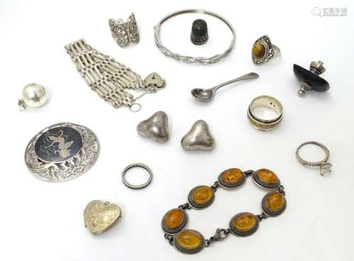 Assorted items including  silver bracelet, rings,