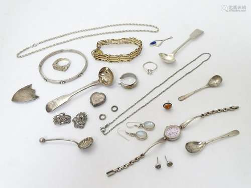 Assorted items including 2 19thC silver salt spoons,  2