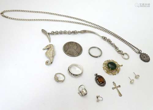 Assorted jewellery etc including a silver brooch formed