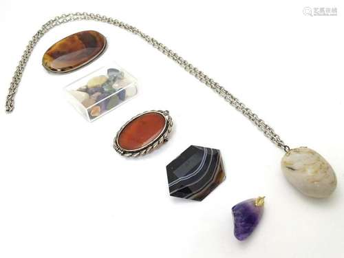 A assorted agate and hardstone jewellery together with