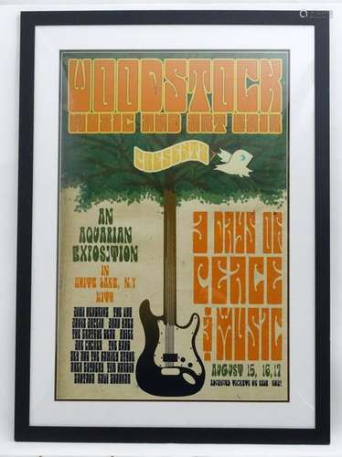 Rock and Pop Musical Memorabilia: A framed Woodstock