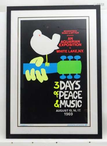 Rock and Pop Musical Memorabilia: A framed Woodstock