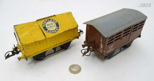 Hornby O gauge: two railway trucks, an LMS cattle truck