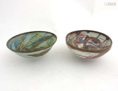 Two 20thC Alan Ward studio pottery bowls, one decorated