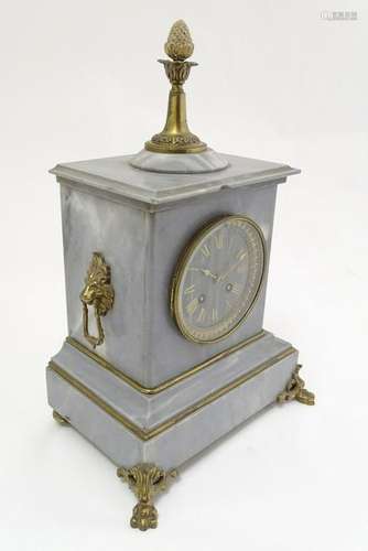 A 19thC grey marble mantel clock: an 8-day clock