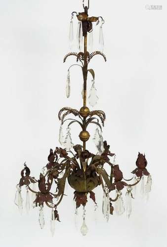 Chandelier: a 19thC six branch pendant hanging