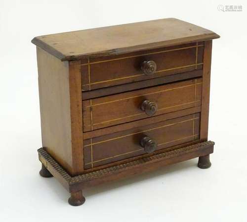 Apprentice Piece: a miniature inlaid mahogany 3 drawer