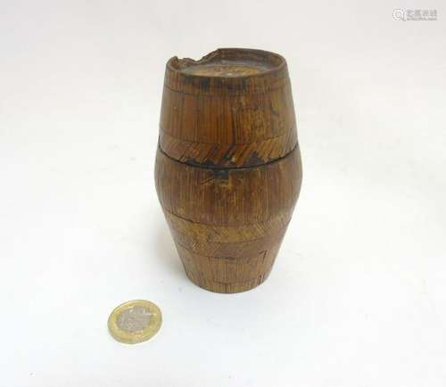 A Napoleonic Prisoner of War straw work barrel shaped