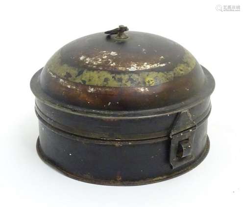 A 19thC toleware tin spice box of circular form with