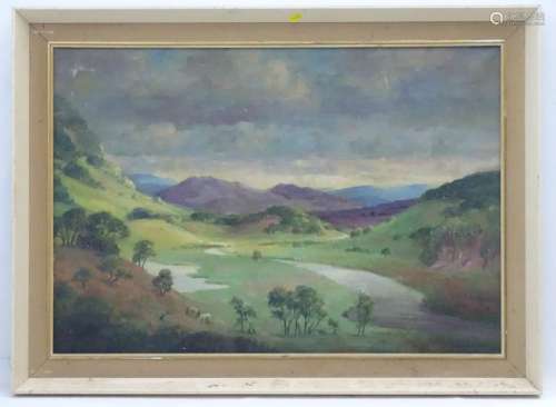P M Burton 1964, Oil on canvas, View of a valley in the