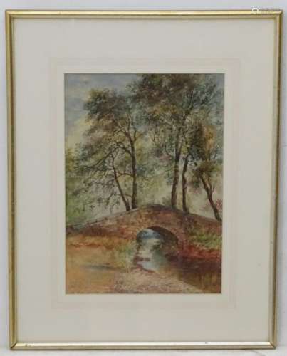 XX, English School, Watercolour, Stone bridge over calm