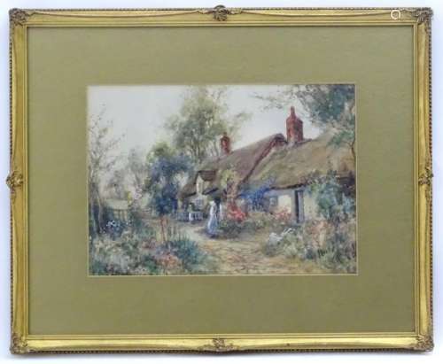 Cyril Wood XIX-XX, Watercolour, Ladies outside cottage,