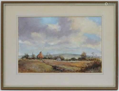 R. Aldom, XX, Watercolour, A country landscape, Signed