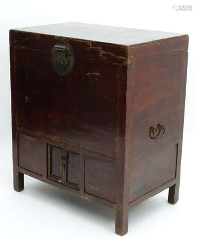 A 19thC Oriental tall coffer, of elm construction with