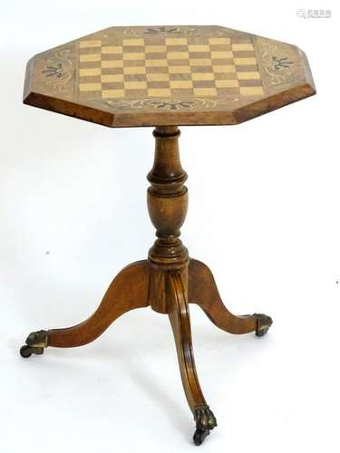 A 19thC and later walnut games table, the octagonal top