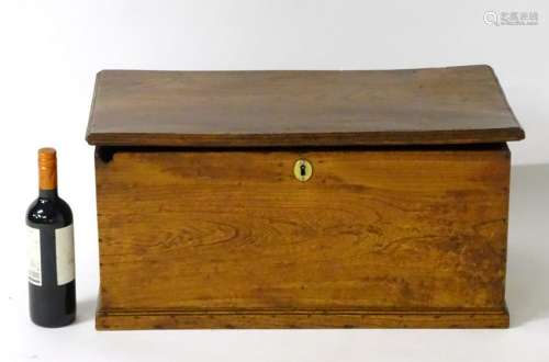 A small 19thC elm blanket box with wrought iron hinges