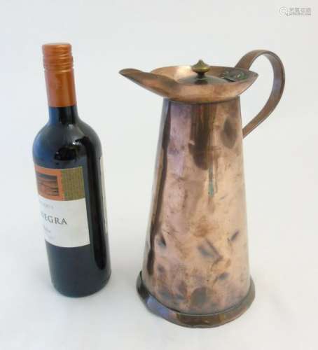 Art Nouveau : A c.1900 copper tall hinged lidded jug 10