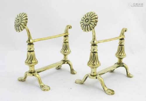 Andirons: a pair of late 19thC cast brass firedogs /