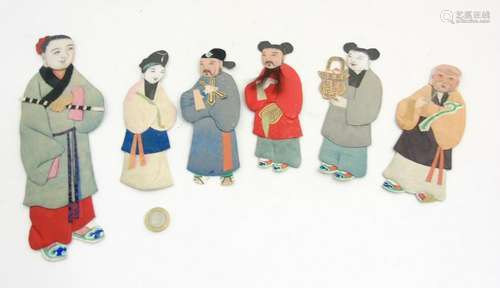 Chinese silk decorated applique figures with penwork