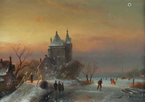 Dutch frozen river scene (19th Century)