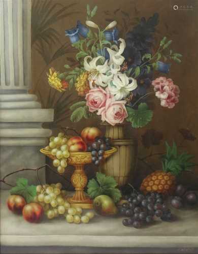 Edwin Steele, Still Life of Fruit and Flowers