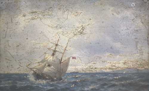 Oscar Kleineh, Schooner in a rough sea, oil on panel