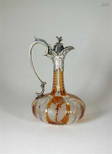 An early Victorian silver mounted amber flashed glass claret jug