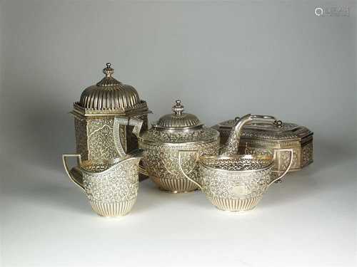 A five piece Indian silver tea service