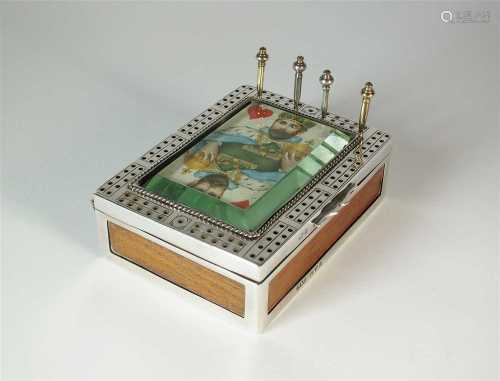 A Victorian silver mounted cribbage box