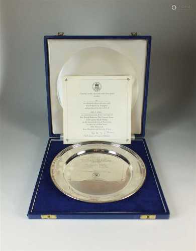 A cased commemorative silver plate