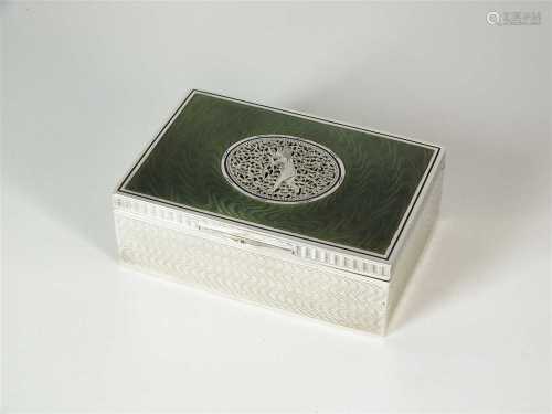 An Austrian silver and green guilloche enamel box