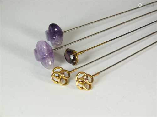 A pair of 9ct gold Charles Horner hat pins