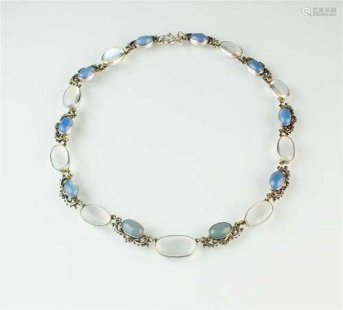 A Sybil Dunlop moonstone and chalcedony necklace