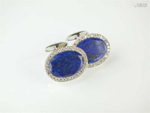 A pair of lapiz lazuli and diamond cufflinks
