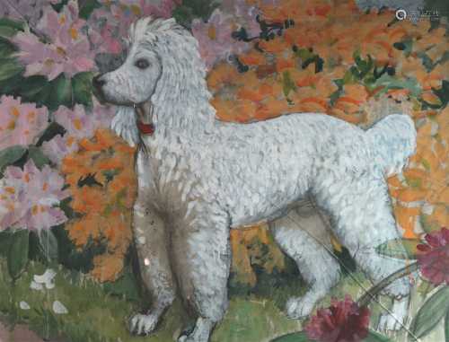 Charles Frederick Tunnicliffe (1901 - 1979), Poodle beside a flower bed